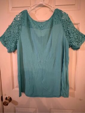 ⭐️2/20$ Lane Bryant Teal Lace Yoke Short Sleeve Blouse